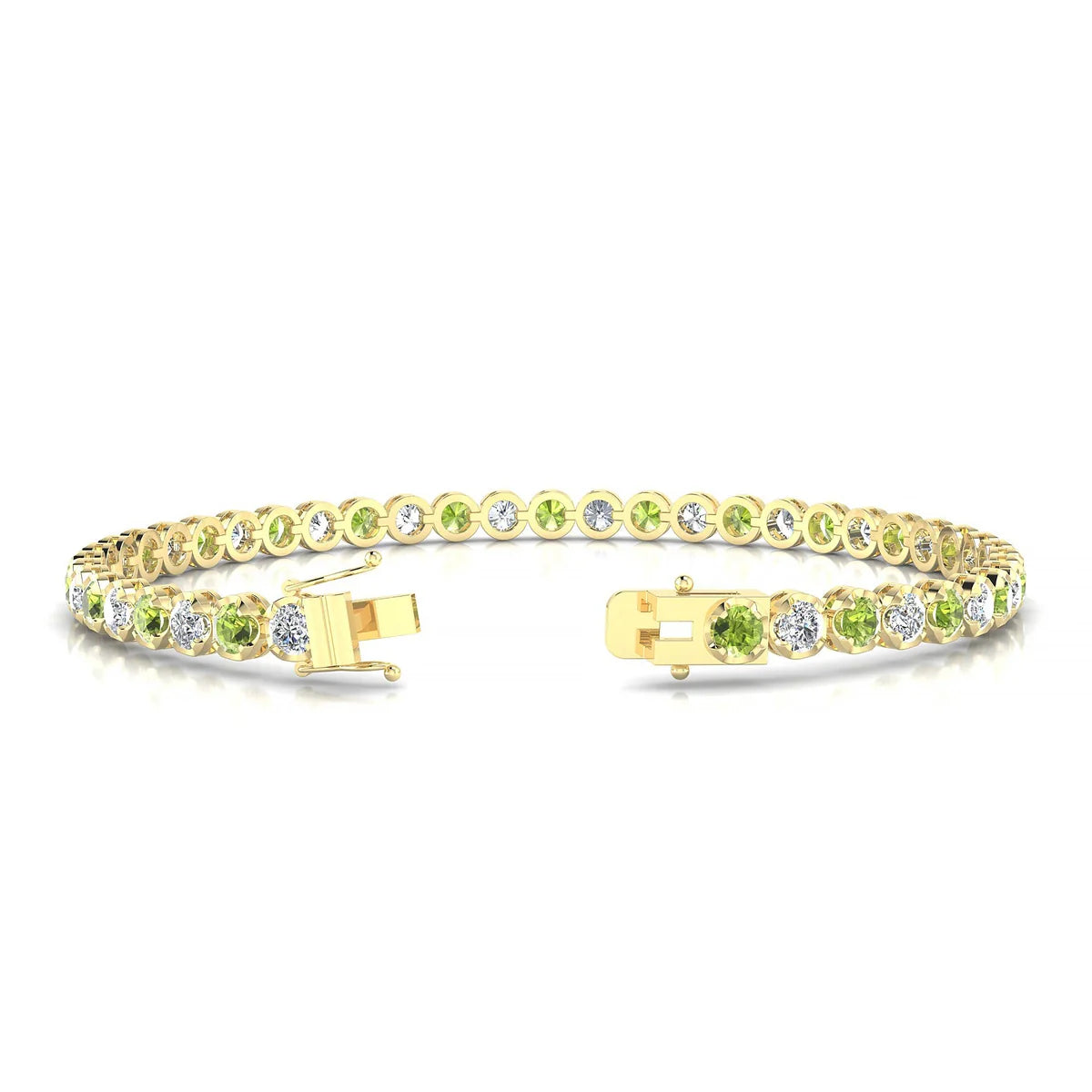 Tiger 1-1 | 18k Yellow Gold 3 mm Round Natural Peridot Tennis Bracelet