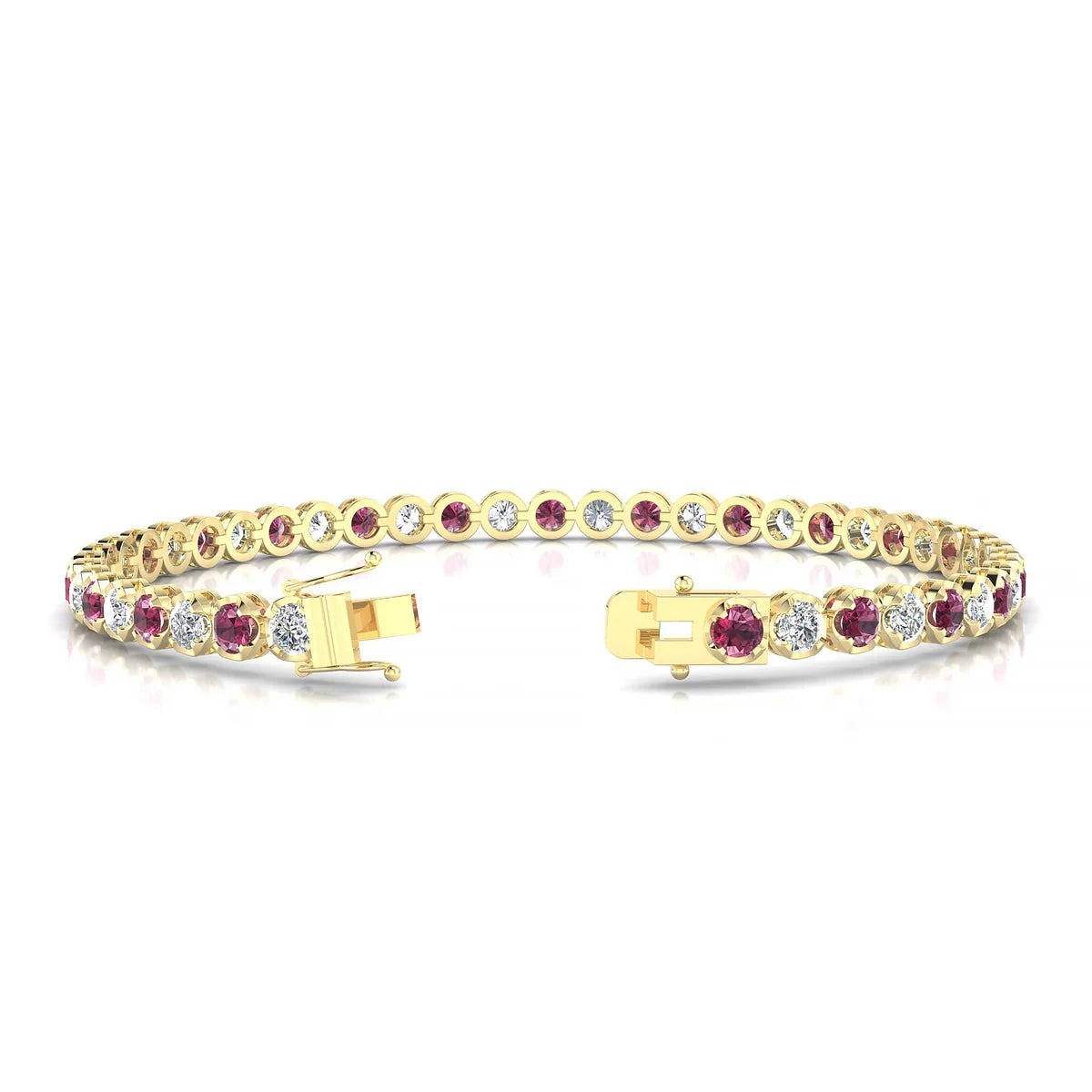 Tiger 1-1 | 18k Yellow Gold 3 mm Round Natural Rhodolite Tennis Bracelet