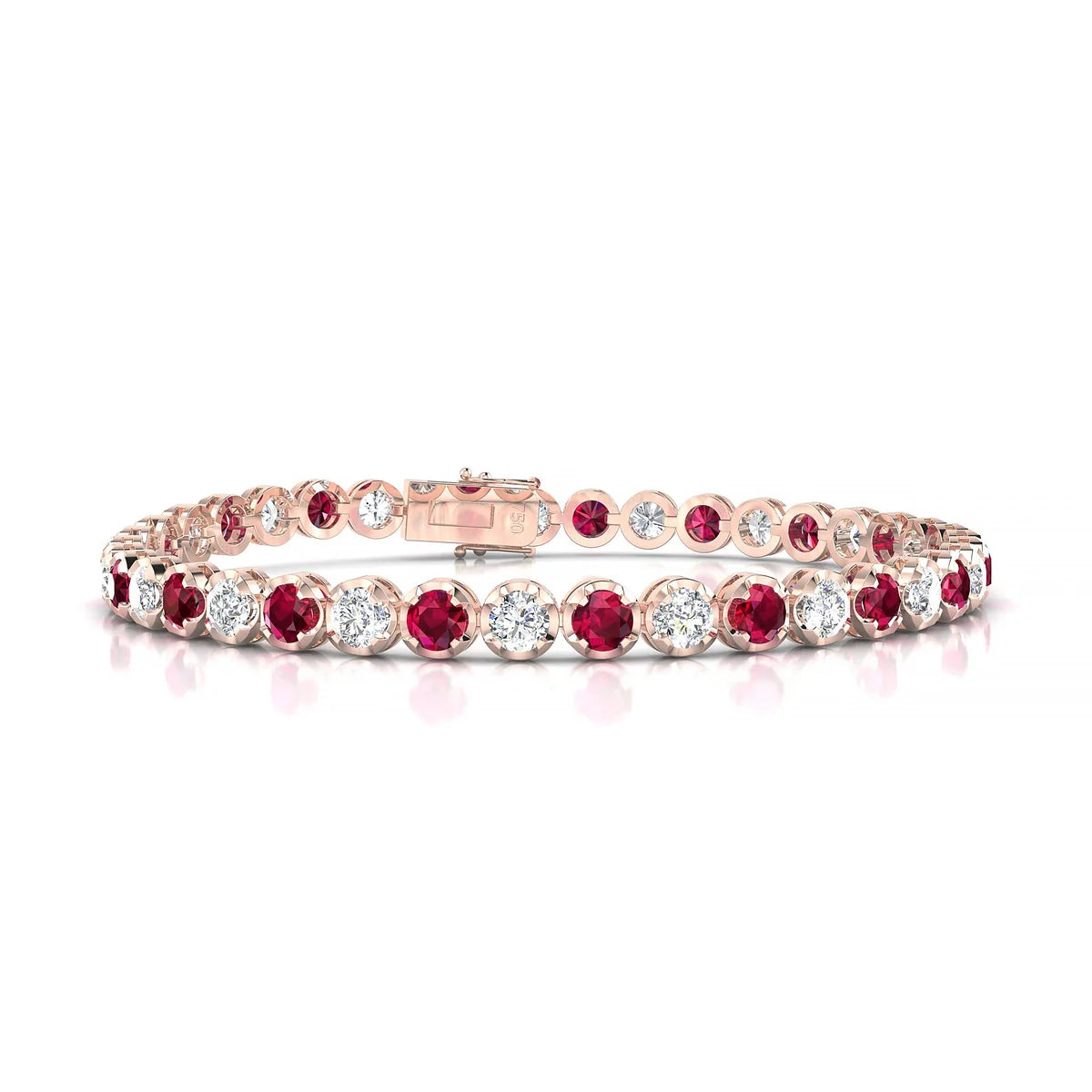 Tiger 1-1 | 18k Rose Gold 3.4 mm Round Natural Ruby Tennis Bracelet