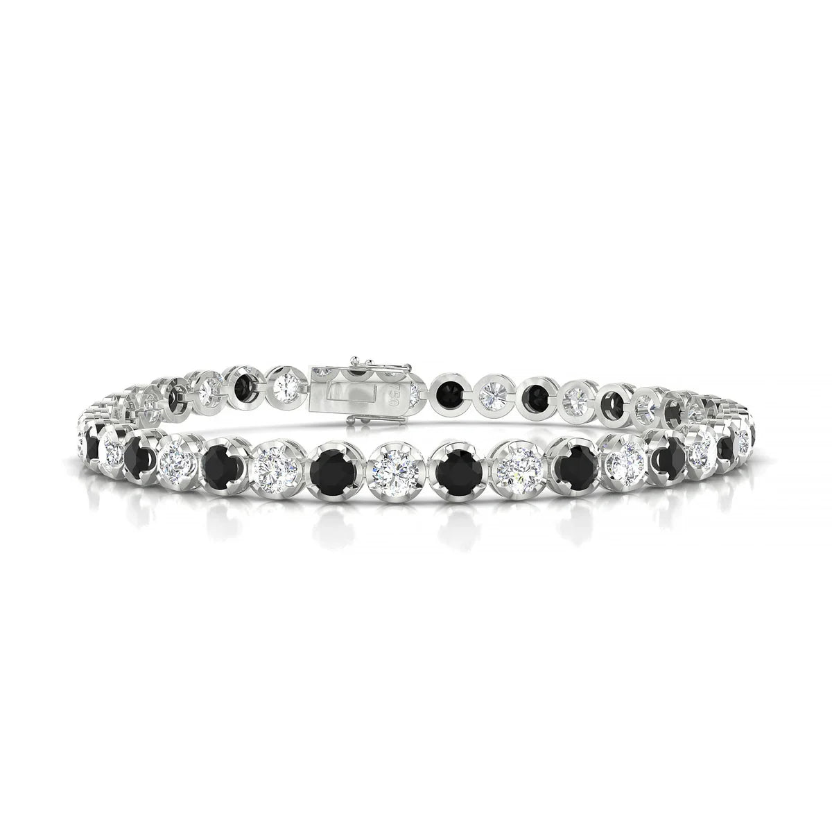 Tiger 1-1 | 18k White Gold 3.4 mm Round Natural Black Diamond Tennis Bracelet