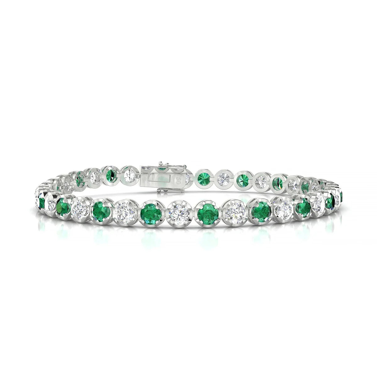 Tiger 1-1 | 18k White Gold 3.4 mm Round Natural Emerald Tennis Bracelet