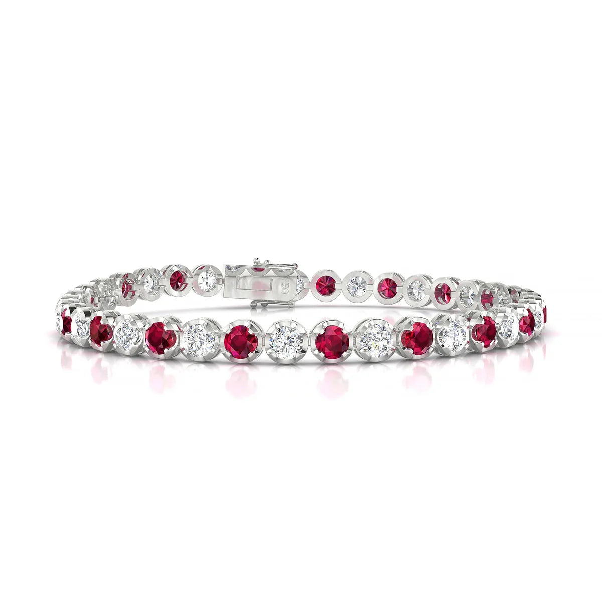 Tiger 1-1 | 18k White Gold 3.4 mm Round Natural Ruby Tennis Bracelet