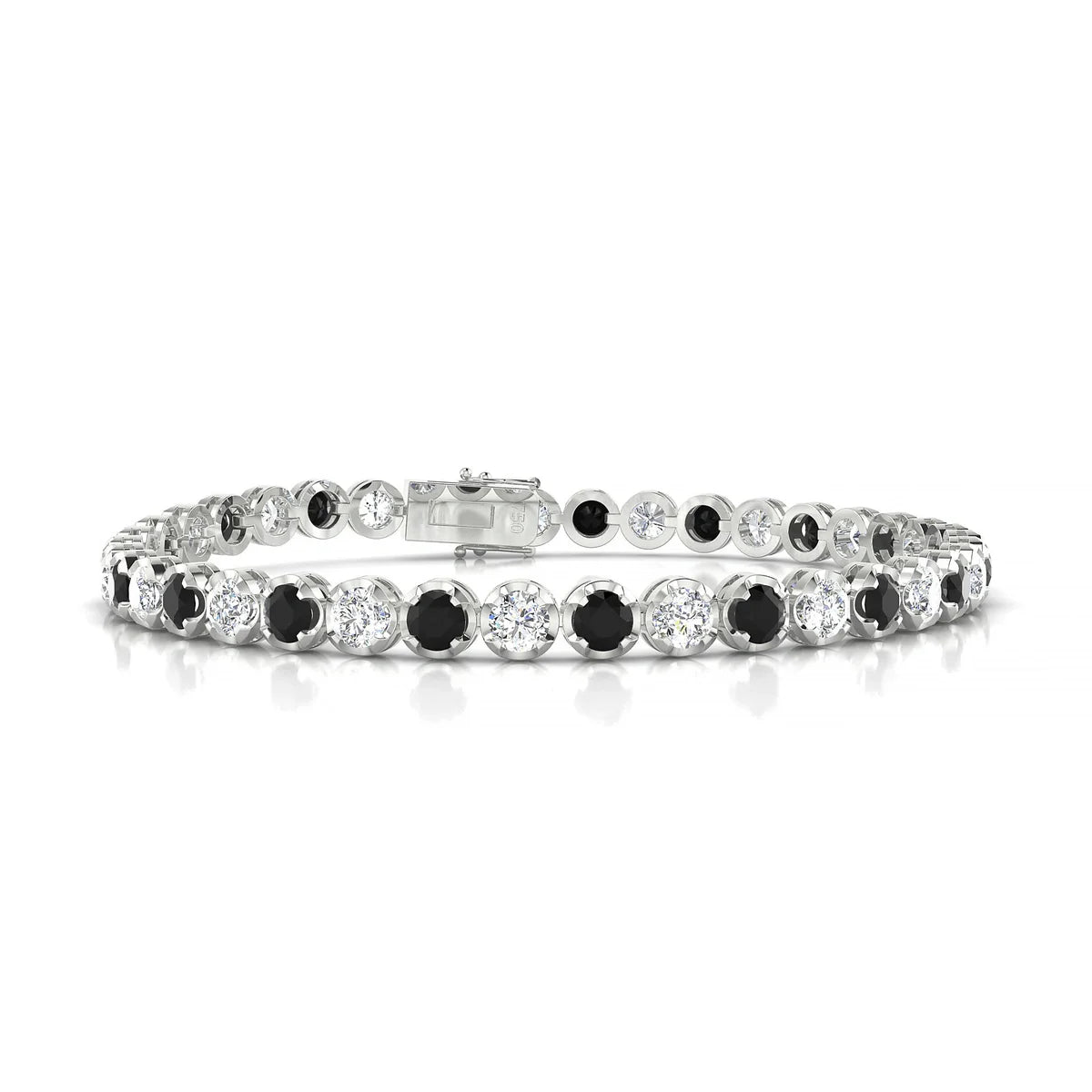 Tiger 1-1 | 18k White Gold 3.4 mm Round Natural Black Diamond Tennis Bracelet