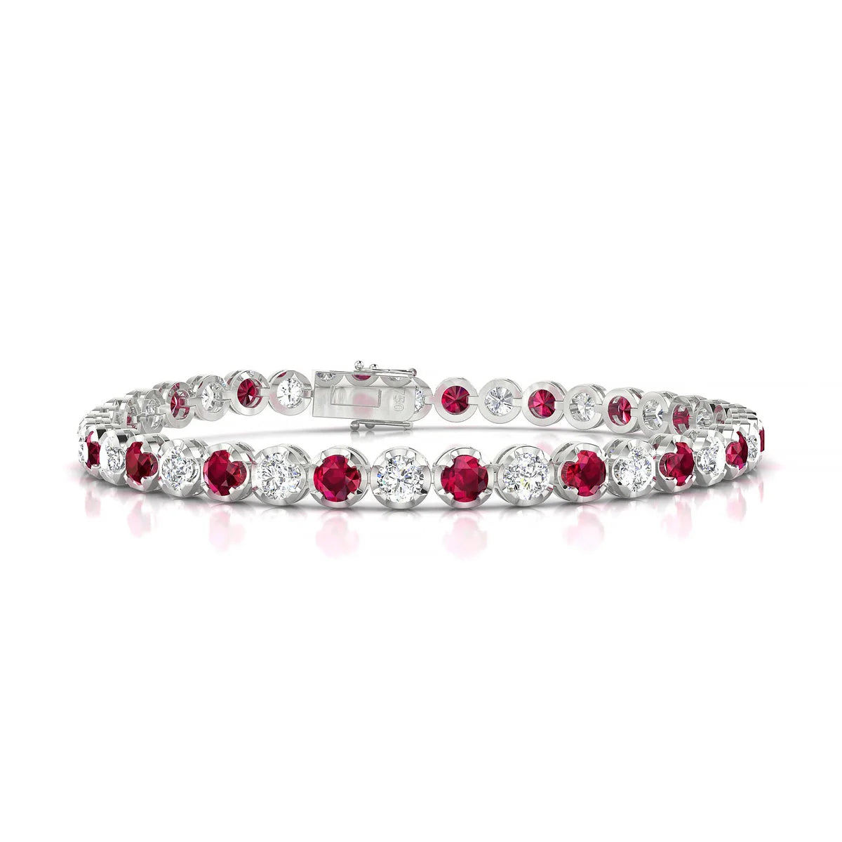 Tiger 1-1 | 18k White Gold 3.4 mm Round Natural Ruby Tennis Bracelet