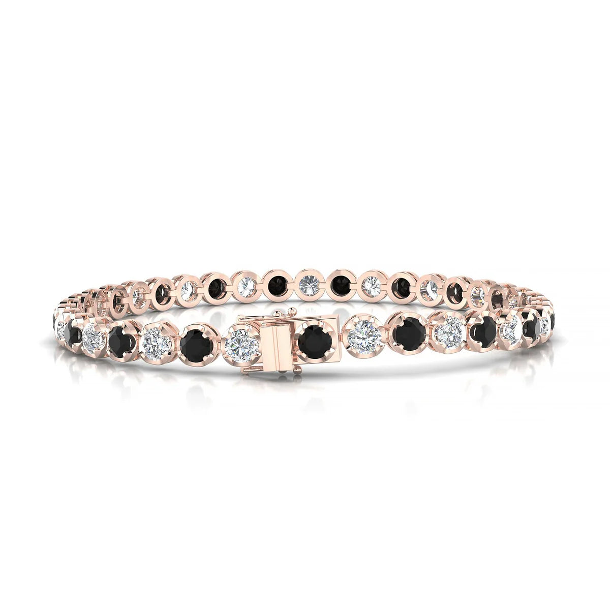 Tiger 1-1 | 18k Rose Gold 3.4 mm Round Natural Black Diamond Tennis Bracelet