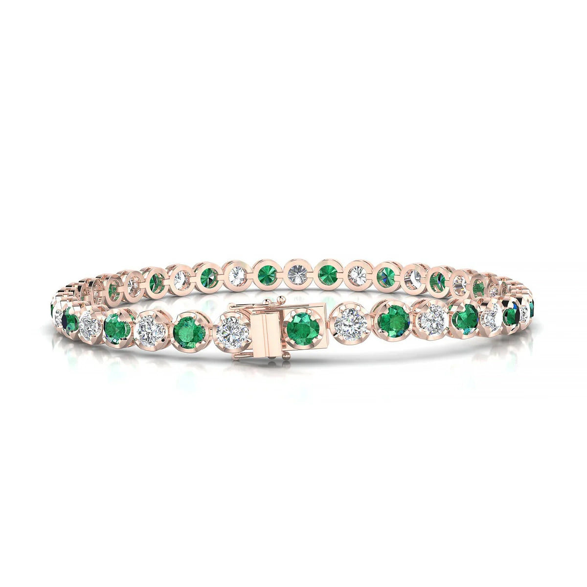 Tiger 1-1 | 18k Rose Gold 3.4 mm Round Natural Emerald Tennis Bracelet