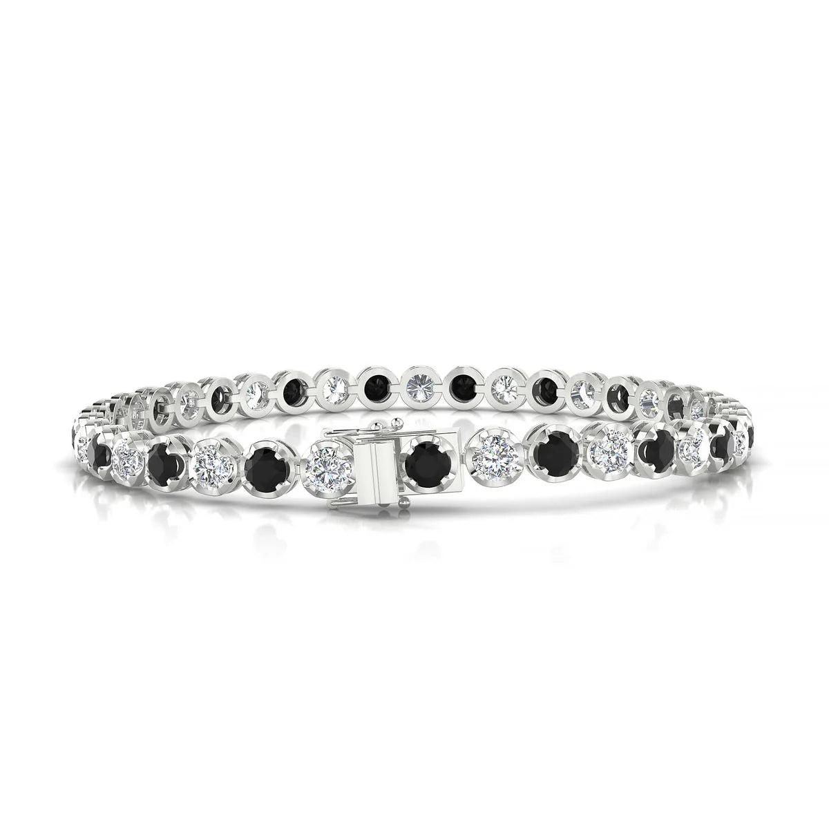 Tiger 1-1 | 18k White Gold 3.4 mm Round Natural Black Diamond Tennis Bracelet