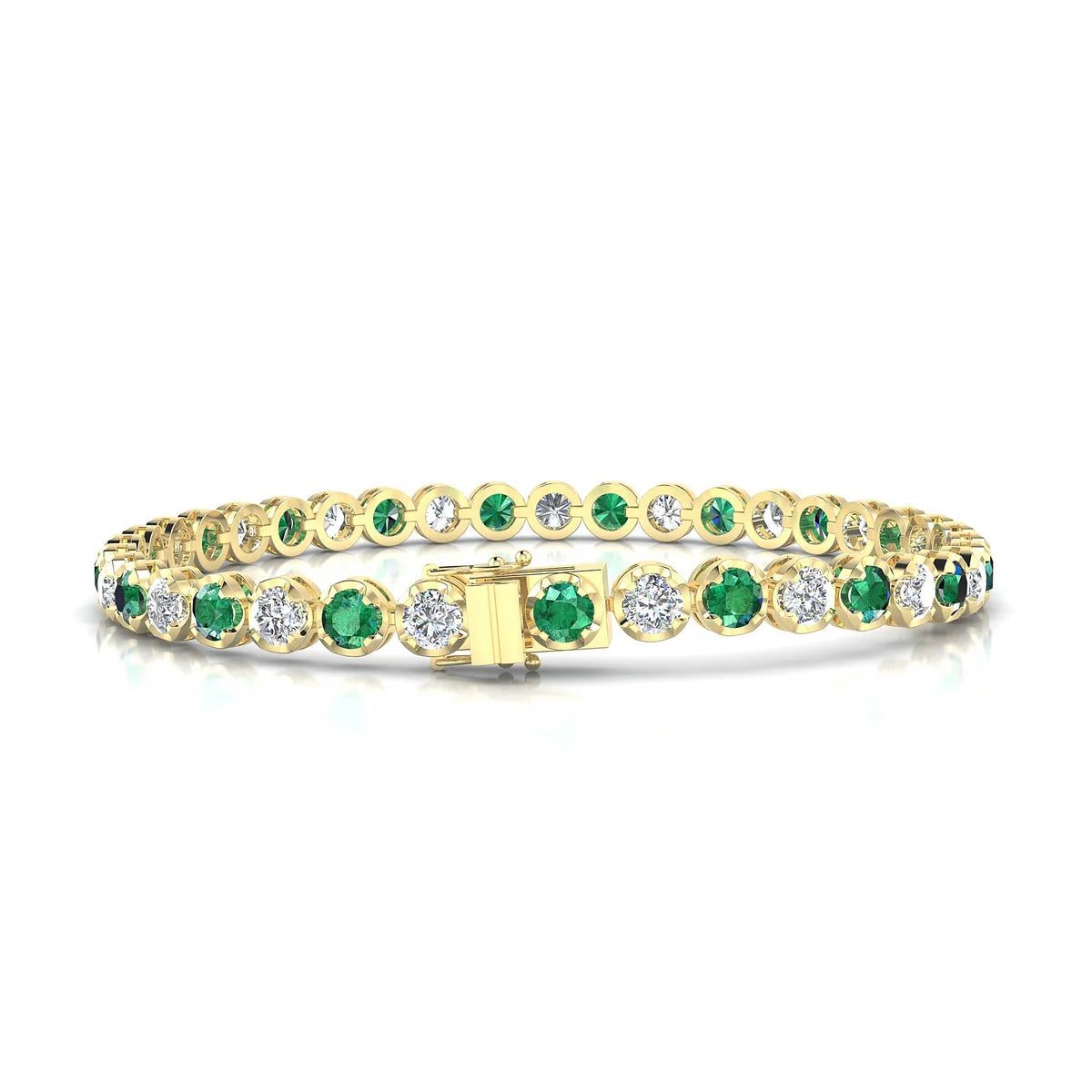 Tiger 1-1 | 18k Yellow Gold 3.4 mm Round Natural Emerald Tennis Bracelet