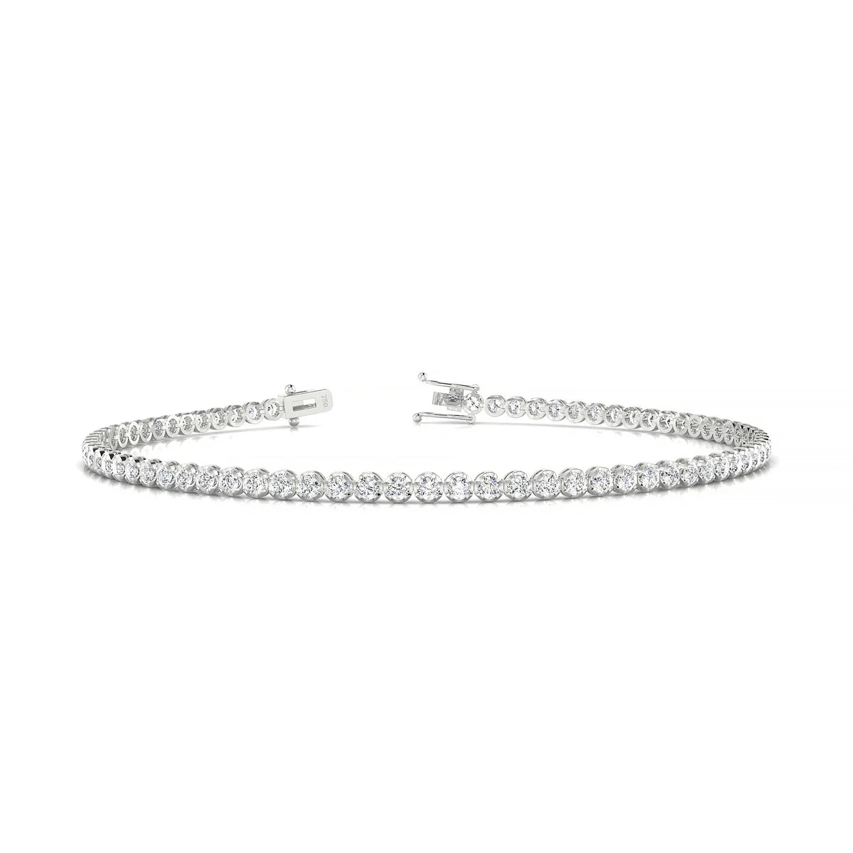 Tiger | 18k White Gold 1.7 mm Round Natural Diamond Tennis Bracelet