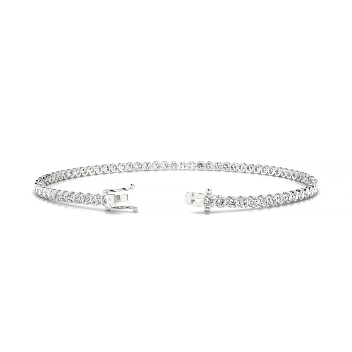 Tiger | 18k White Gold 1.7 mm Round Natural Diamond Tennis Bracelet