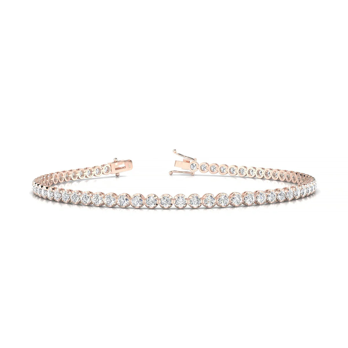 Tiger | 18k Rose Gold 2 mm Round Natural Diamond Tennis Bracelet