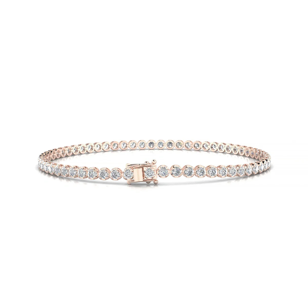 Tiger | 18k Rose Gold 2 mm Round Natural Diamond Tennis Bracelet