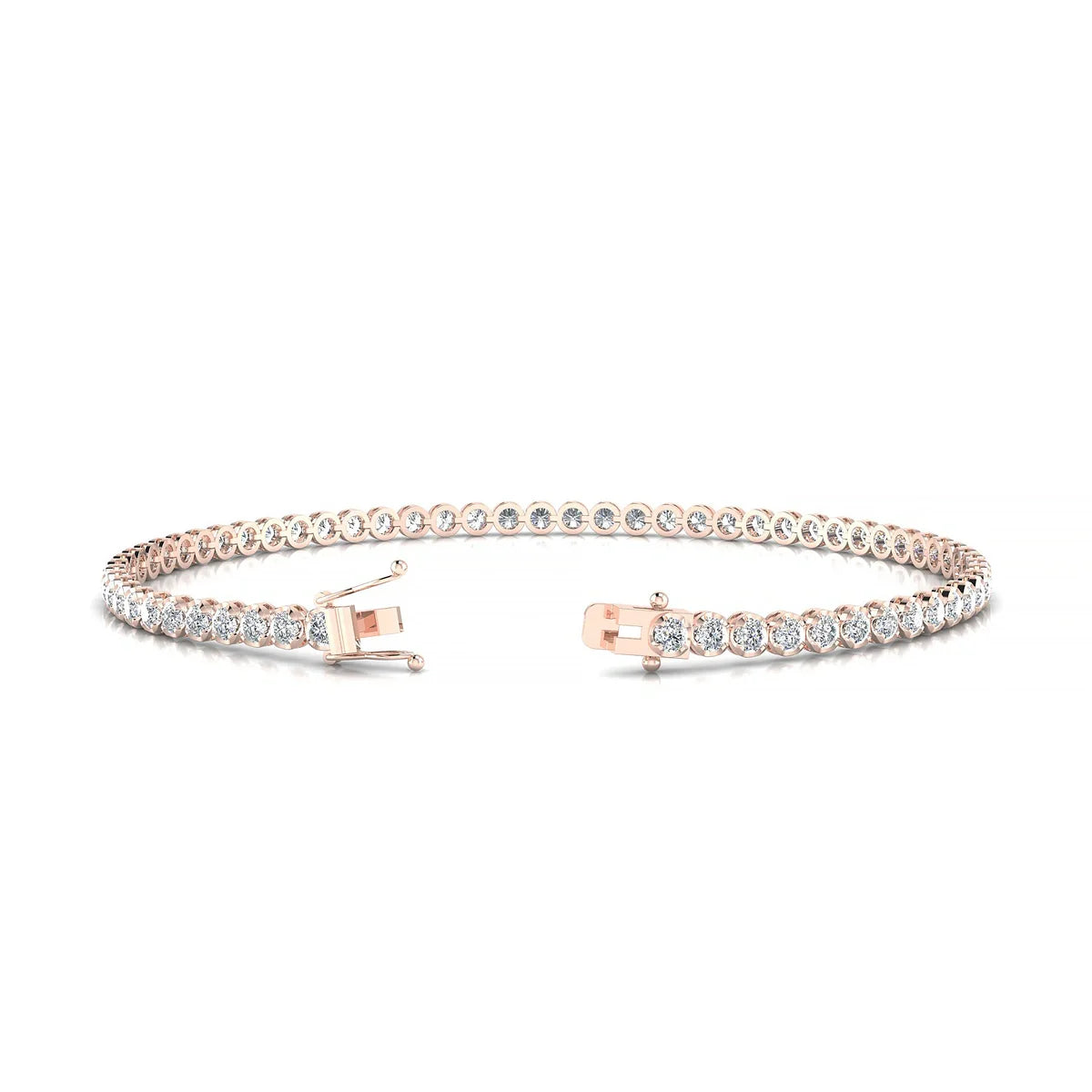 Tiger | 18k Rose Gold 2 mm Round Natural Diamond Tennis Bracelet