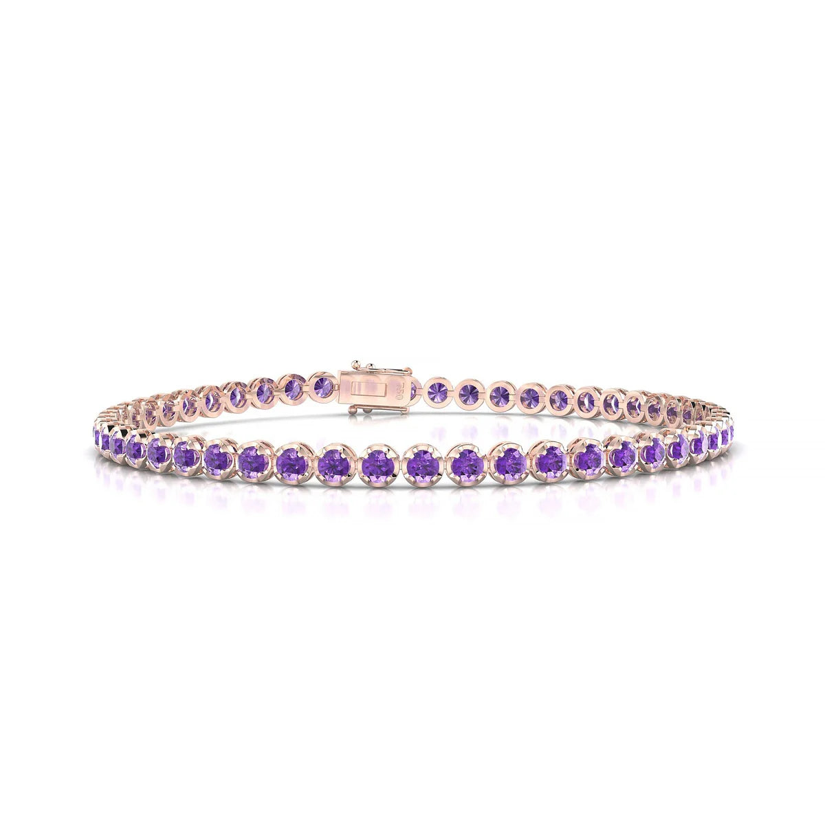 Tiger | 18k Rose Gold 2.5 mm Round Natural Amethyst Tennis Bracelet