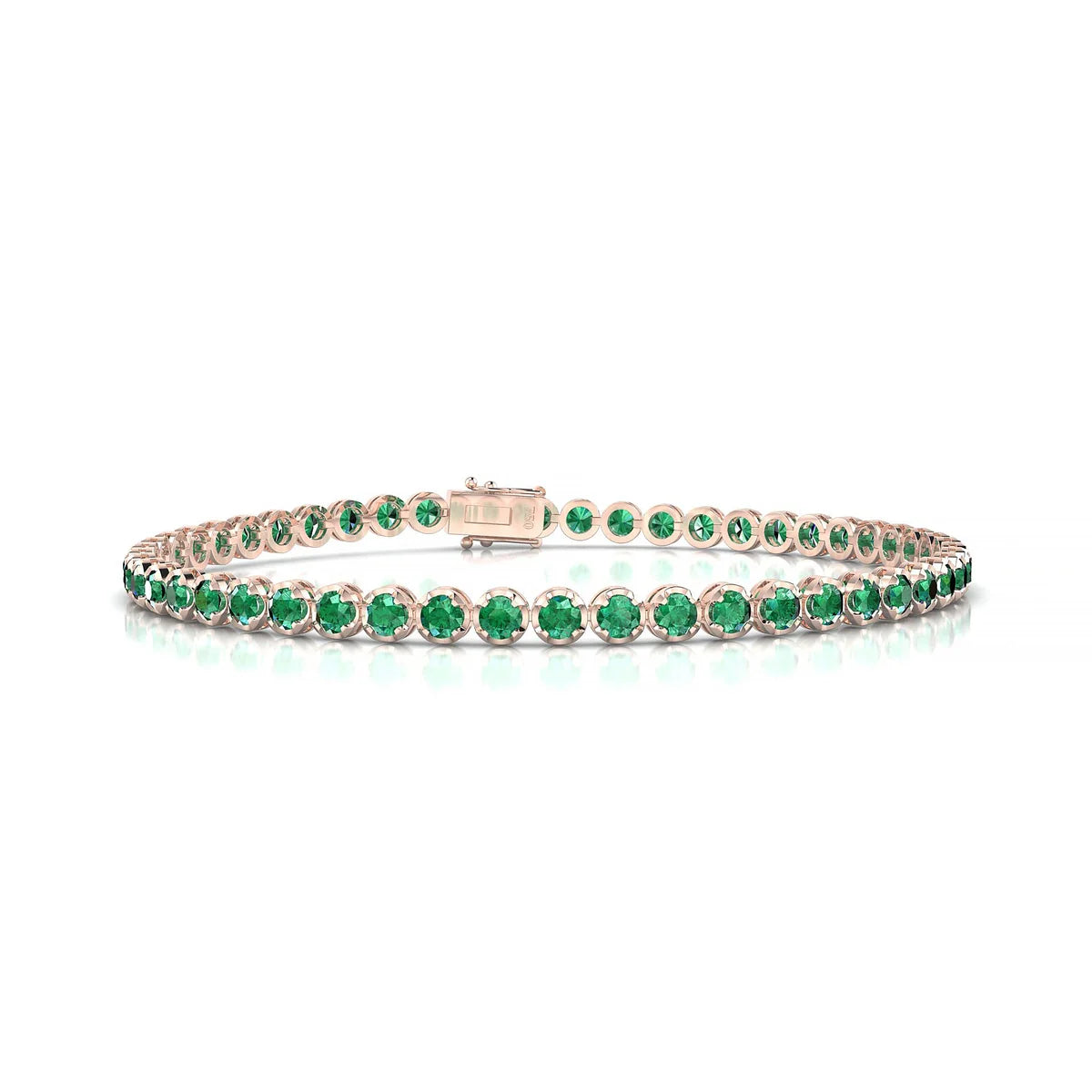 Tiger | 18k Rose Gold 2.5 mm Round Natural Emerald Tennis Bracelet