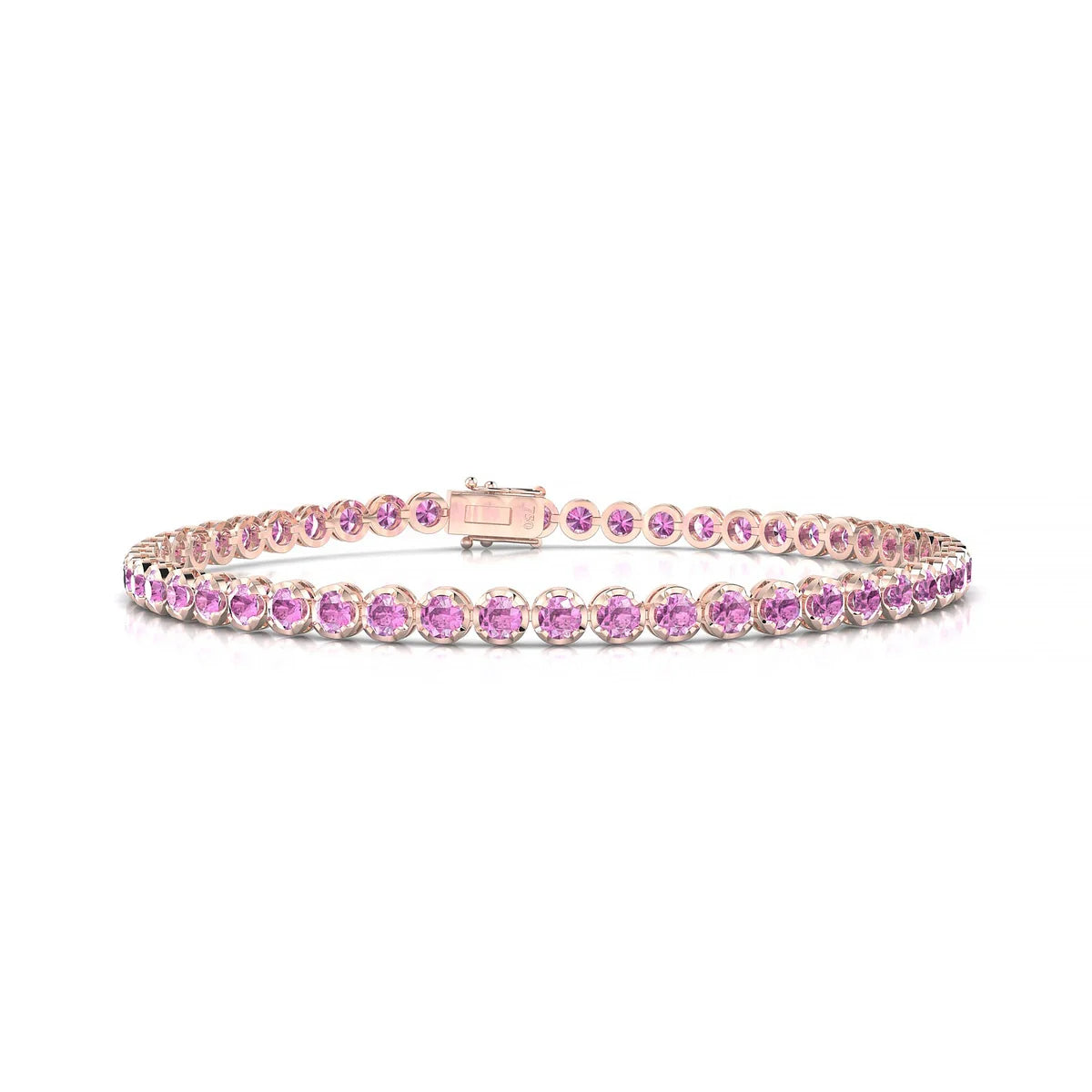 Tiger | 18k Rose Gold 2.5 mm Round Natural Pink Sapphire Tennis Bracelet