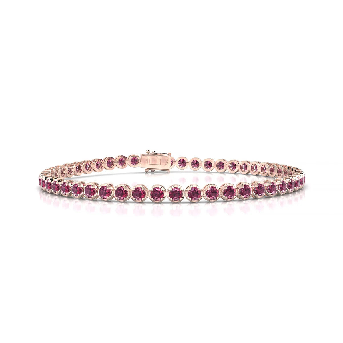 Tiger | 18k Rose Gold 2.5 mm Round Natural Rhodolite Tennis Bracelet