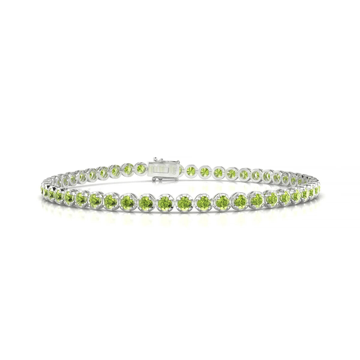 Tiger | 18k White Gold 2.5 mm Round Natural Peridot Tennis Bracelet