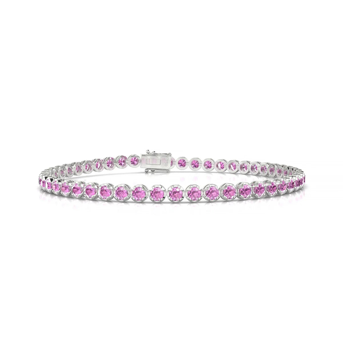 Tiger | 18k White Gold 2.5 mm Round Natural Pink Sapphire Tennis Bracelet