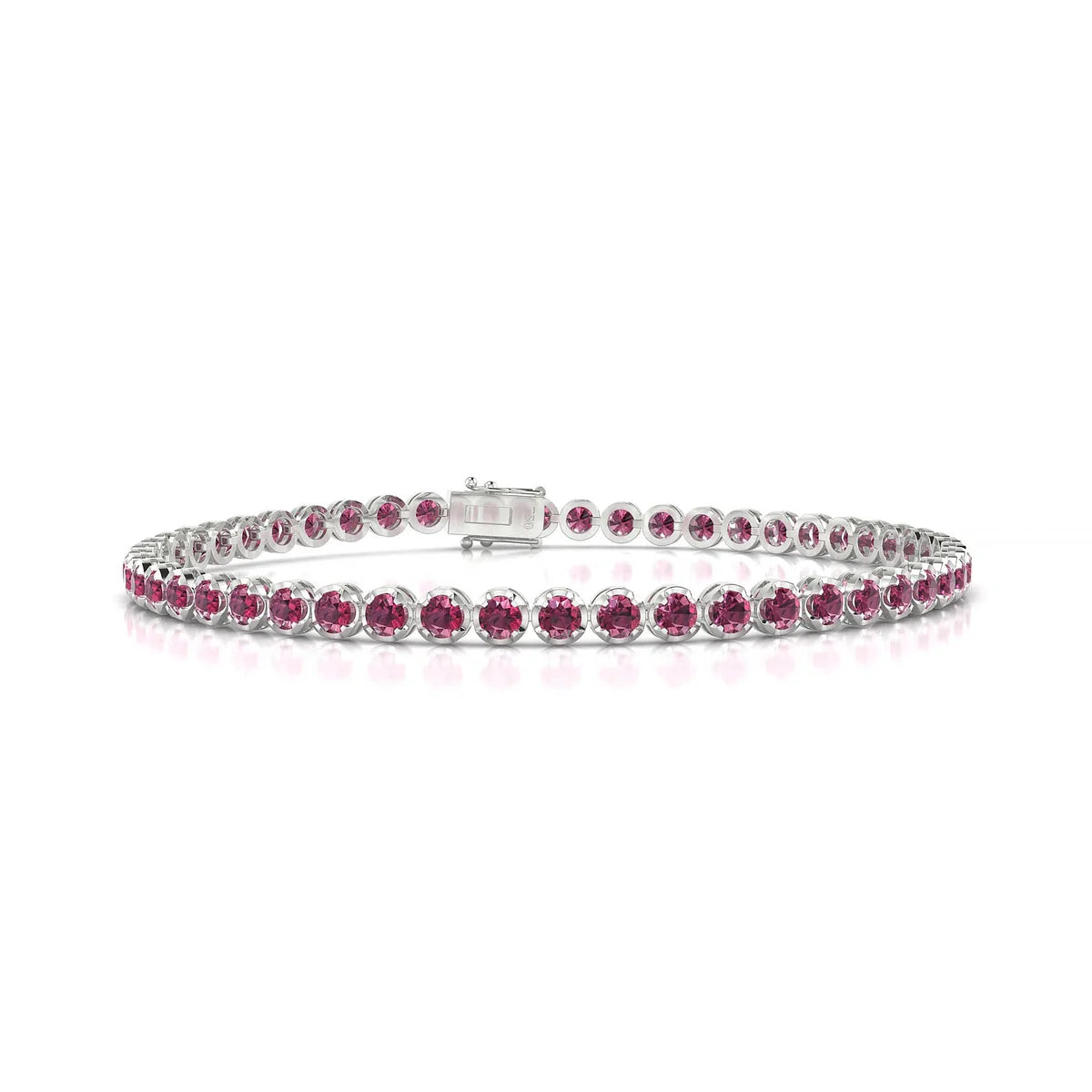 Tiger | 18k White Gold 2.5 mm Round Natural Rhodolite Tennis Bracelet