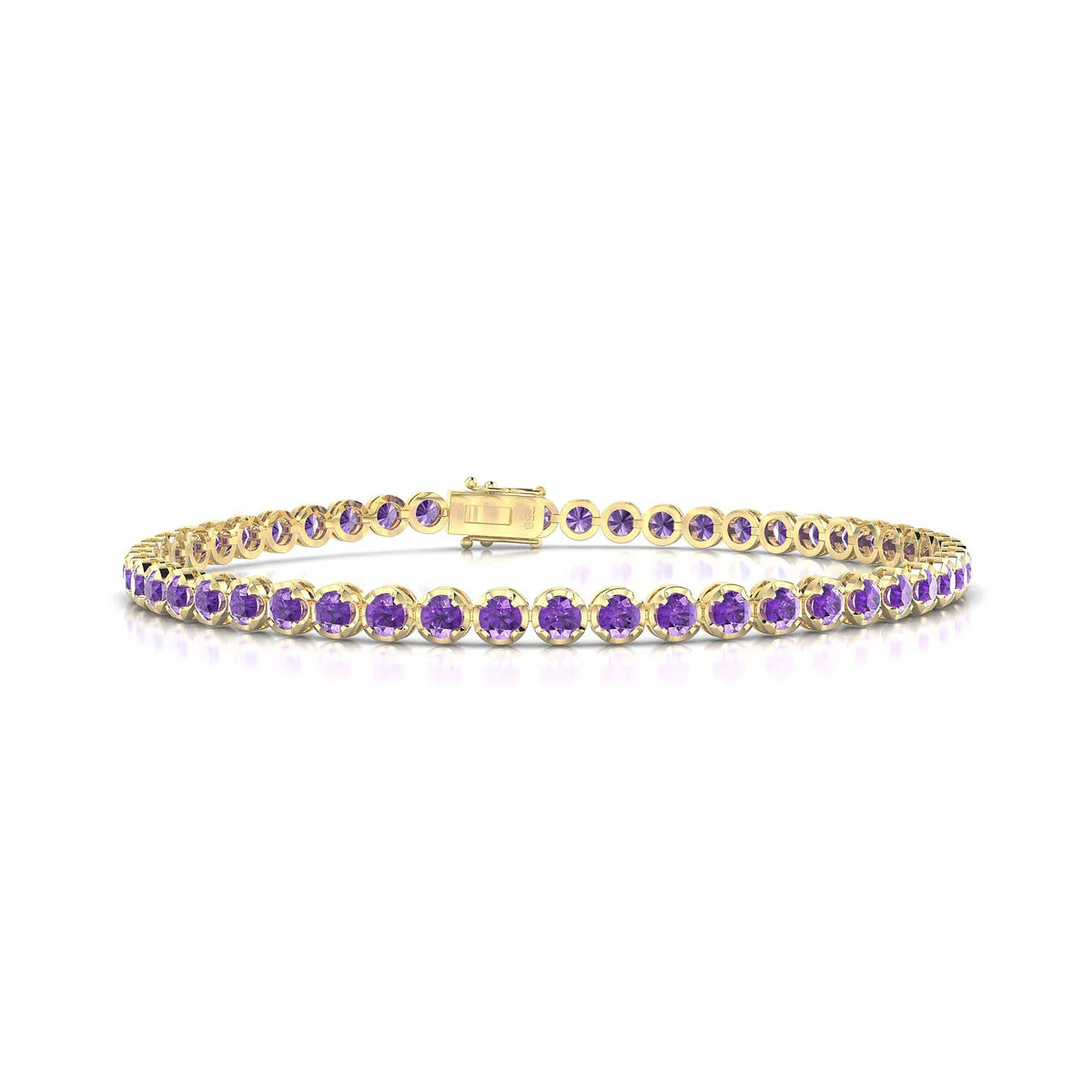 Tiger | 18k Yellow Gold 2.5 mm Round Natural Amethyst Tennis Bracelet