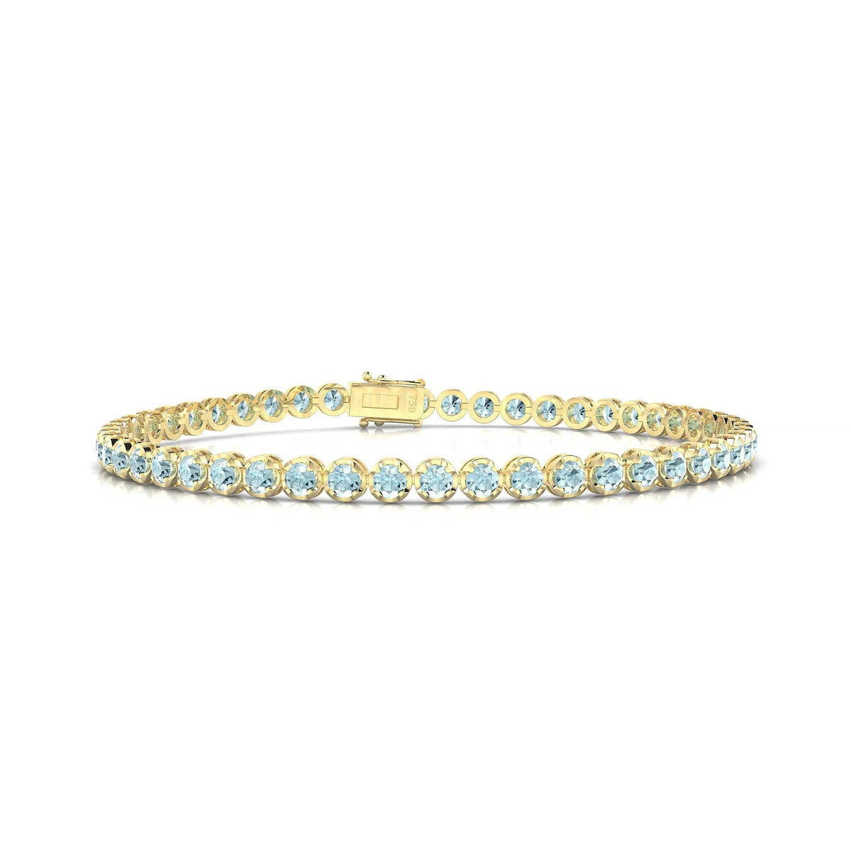 Tiger | 18k Yellow Gold 2.5 mm Round Natural Aquamarine Tennis Bracelet