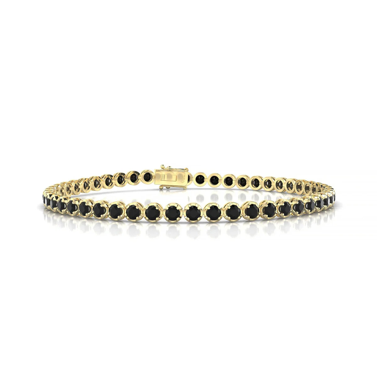 Tiger | 18k Yellow Gold 2.5 mm Round Natural Black Diamond Tennis Bracelet