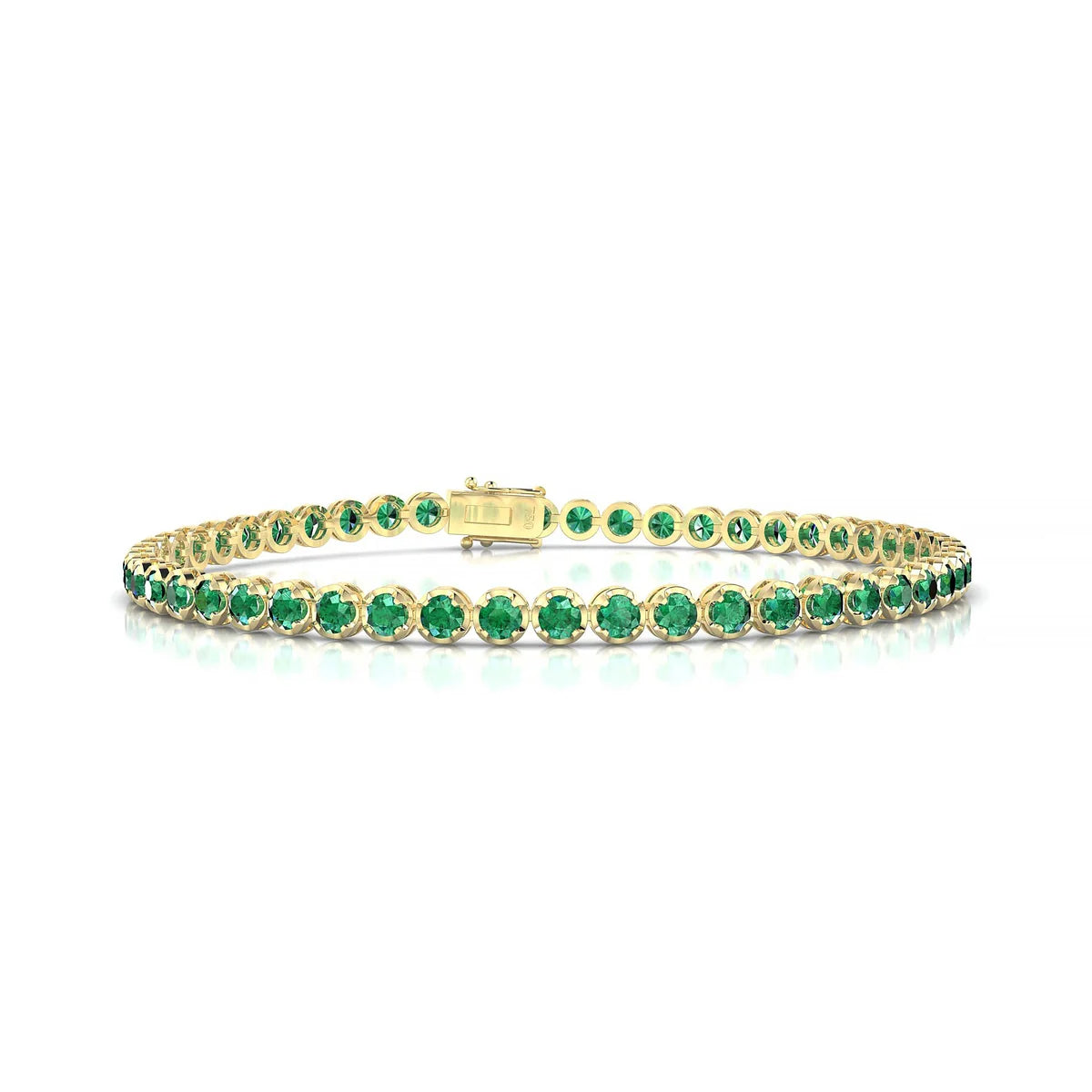 Tiger | 18k Yellow Gold 2.5 mm Round Natural Emerald Tennis Bracelet