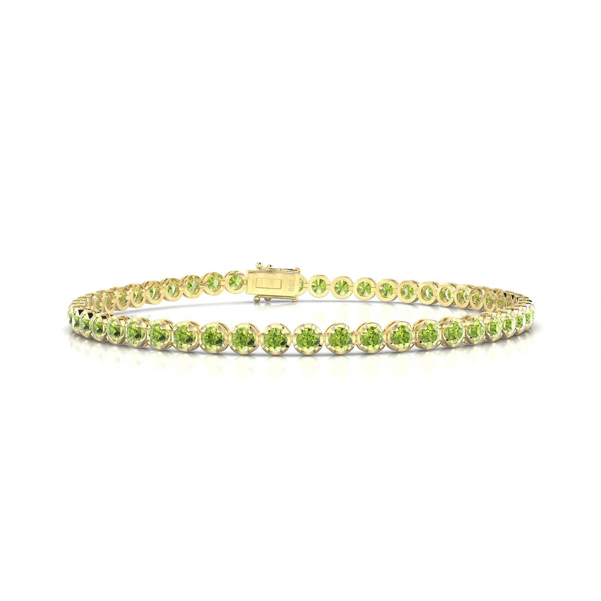 Tiger | 18k Yellow Gold 2.5 mm Round Natural Peridot Tennis Bracelet