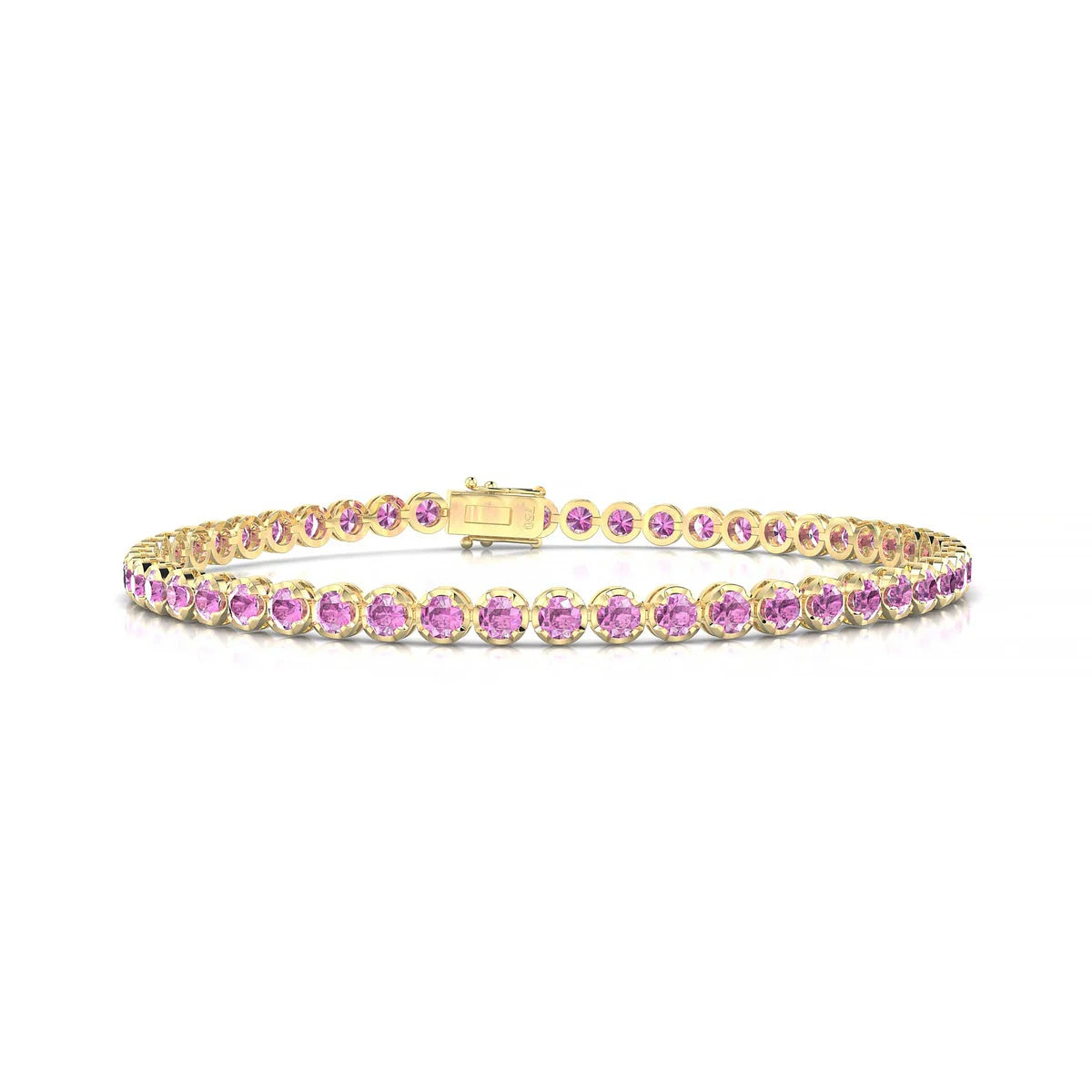 Tiger | 18k Yellow Gold 2.5 mm Round Natural Pink Sapphire Tennis Bracelet
