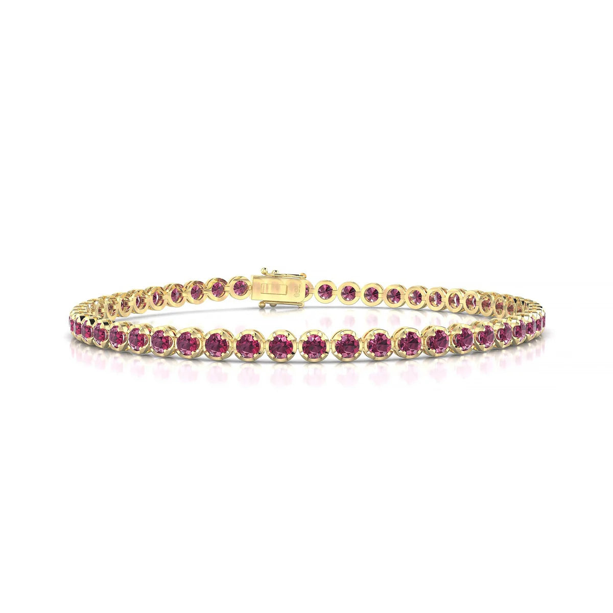 Tiger | 18k Yellow Gold 2.5 mm Round Natural Rhodolite Tennis Bracelet