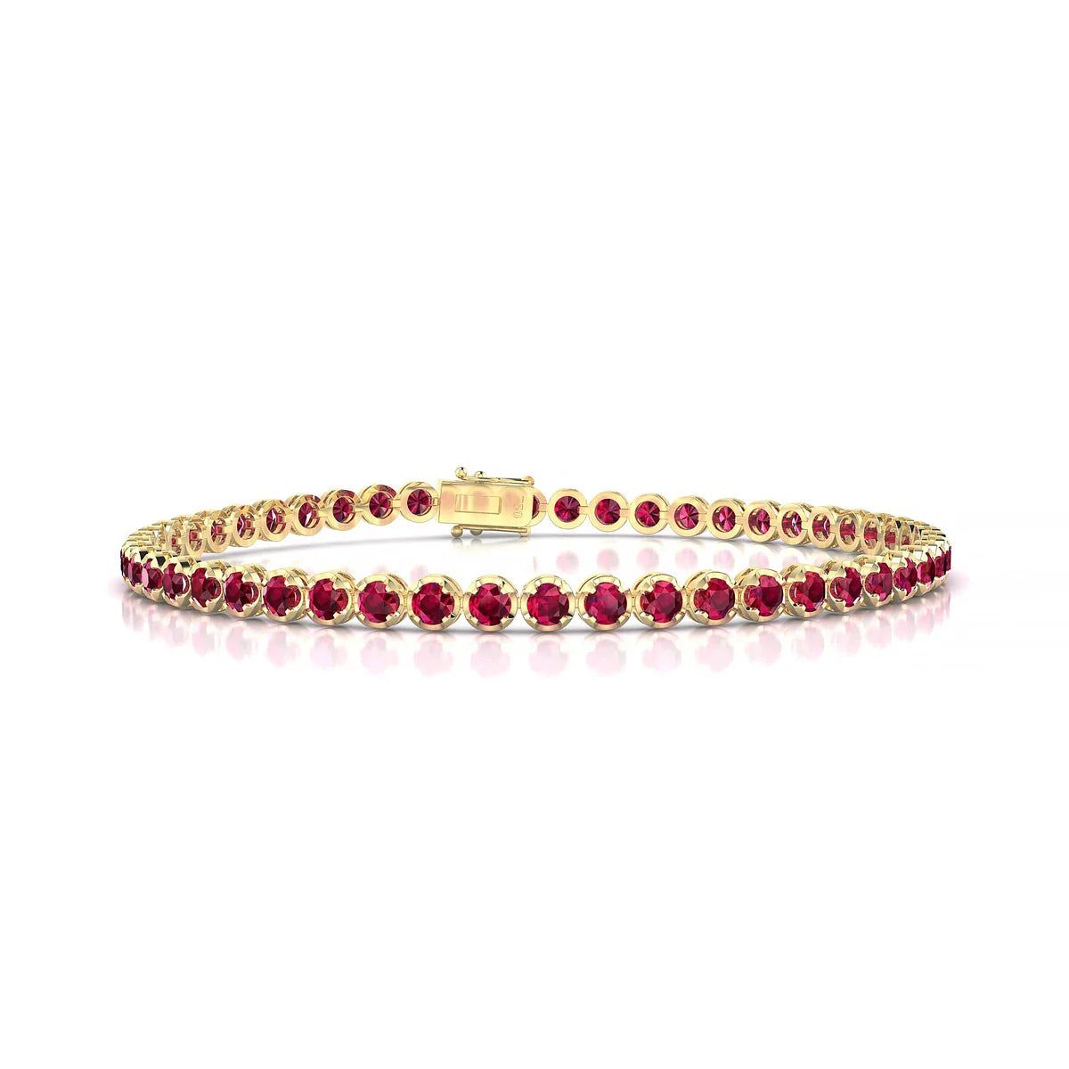Tiger | 18k Yellow Gold 2.5 mm Round Natural Ruby Tennis Bracelet