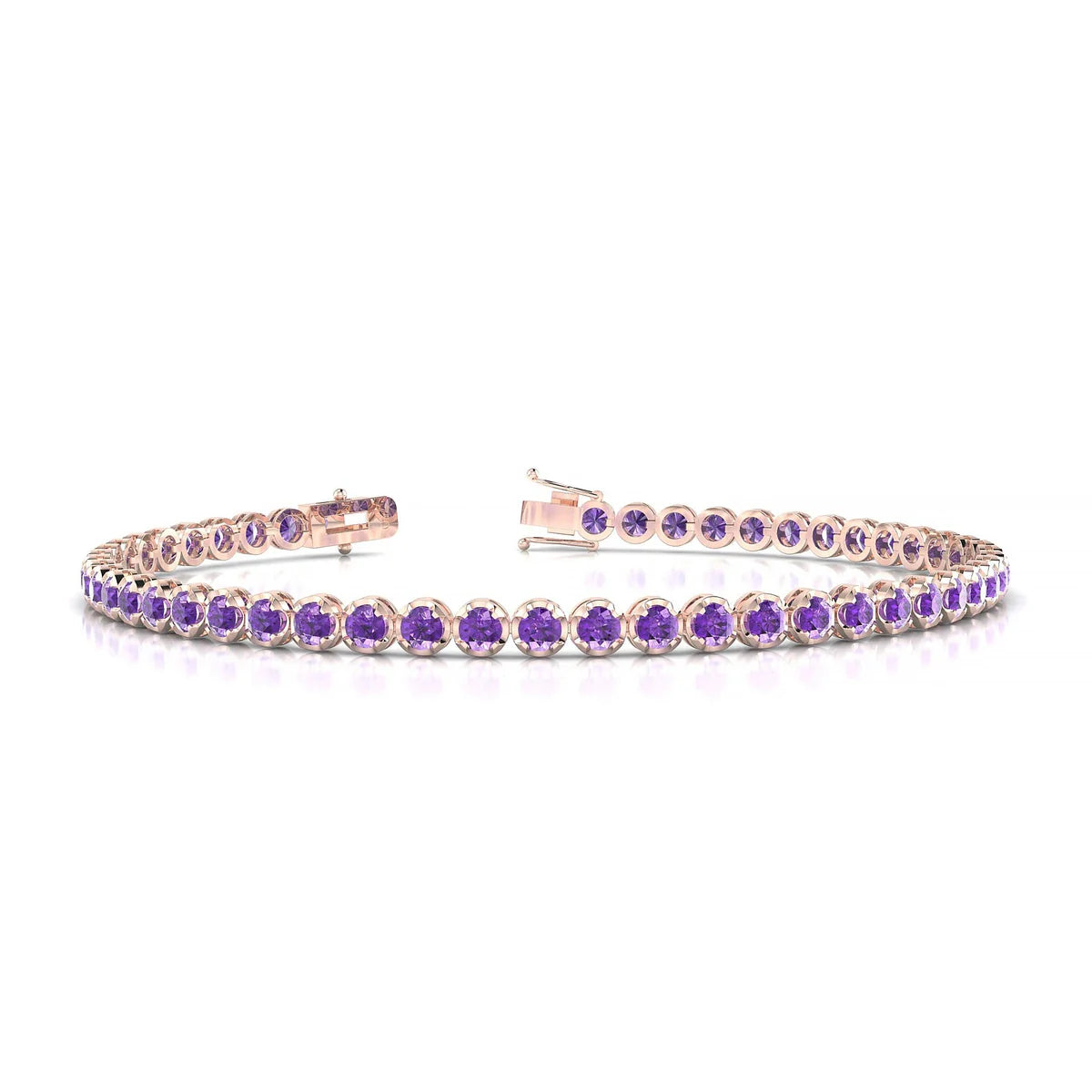 Tiger | 18k Rose Gold 2.5 mm Round Natural Amethyst Tennis Bracelet