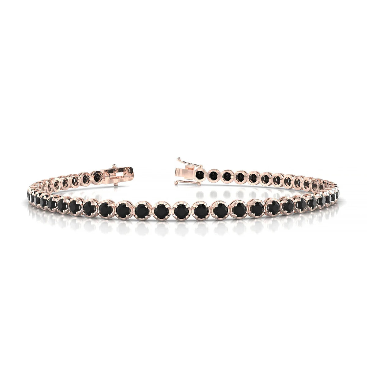 Tiger | 18k Rose Gold 2.5 mm Round Natural Black Diamond Tennis Bracelet