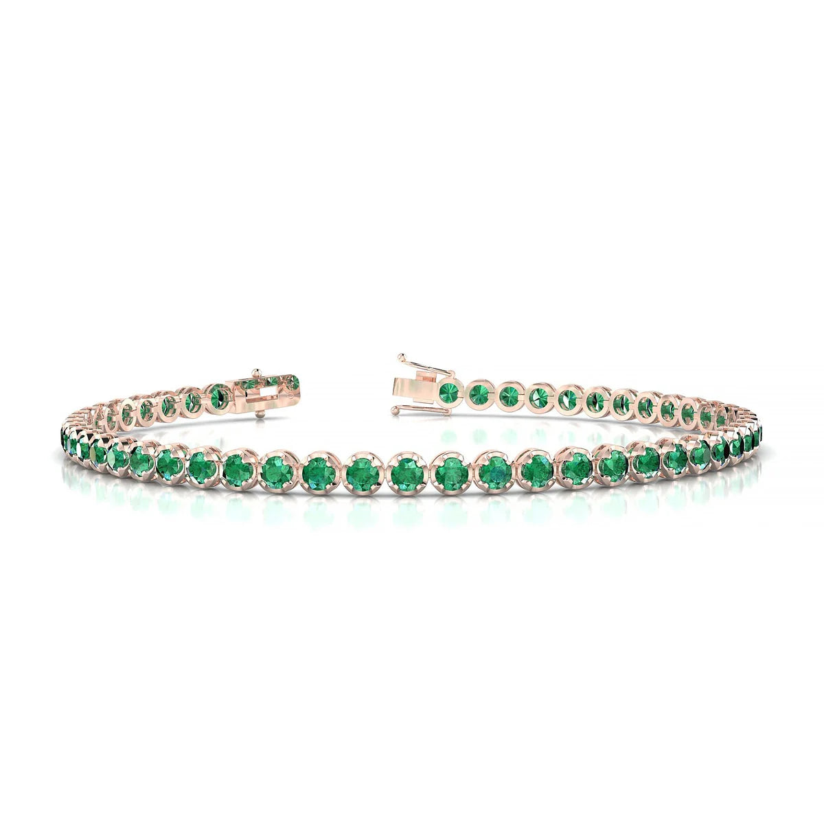 Tiger | 18k Rose Gold 2.5 mm Round Natural Emerald Tennis Bracelet
