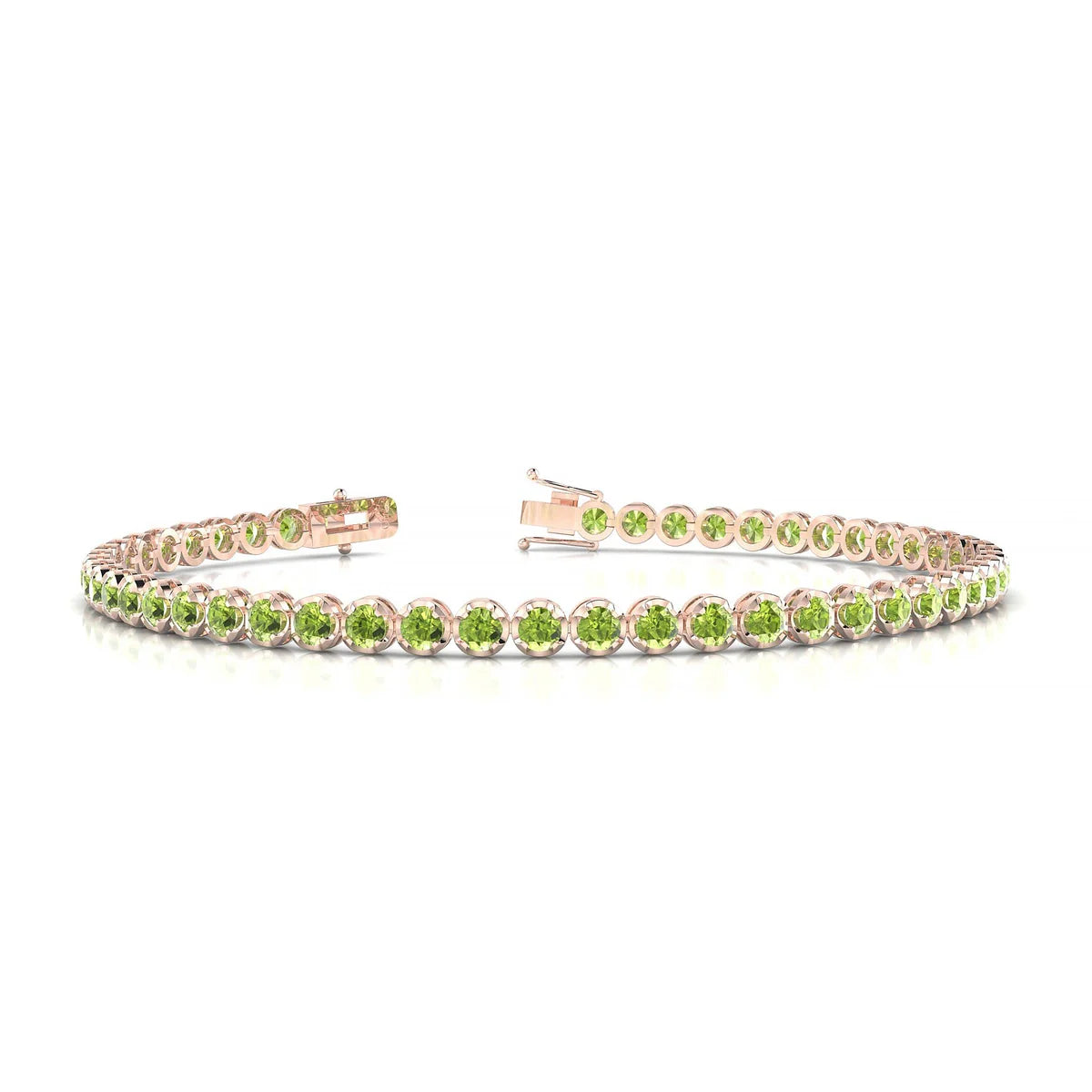 Tiger | 18k Rose Gold 2.5 mm Round Natural Peridot Tennis Bracelet
