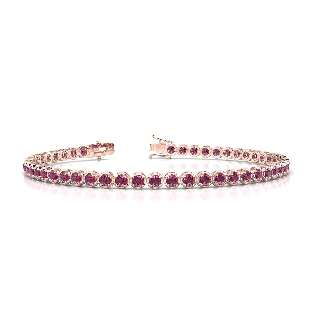 Tiger | 18k Rose Gold 2.5 mm Round Natural Rhodolite Tennis Bracelet