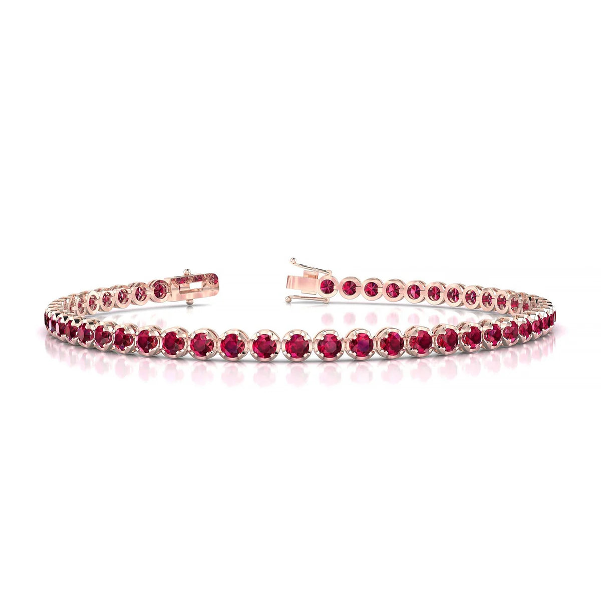 Tiger | 18k Rose Gold 2.5 mm Round Natural Ruby Tennis Bracelet