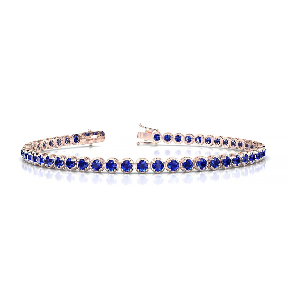Tiger | 18k Rose Gold 2.5 mm Round Natural Sapphire Tennis Bracelet