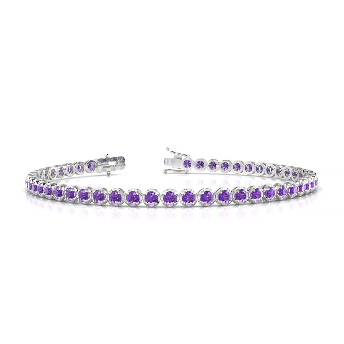 Tiger | 18k White Gold 2.5 mm Round Natural Amethyst Tennis Bracelet