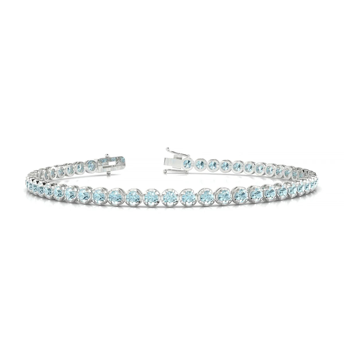 Tiger | 18k White Gold 2.5 mm Round Natural Aquamarine Tennis Bracelet