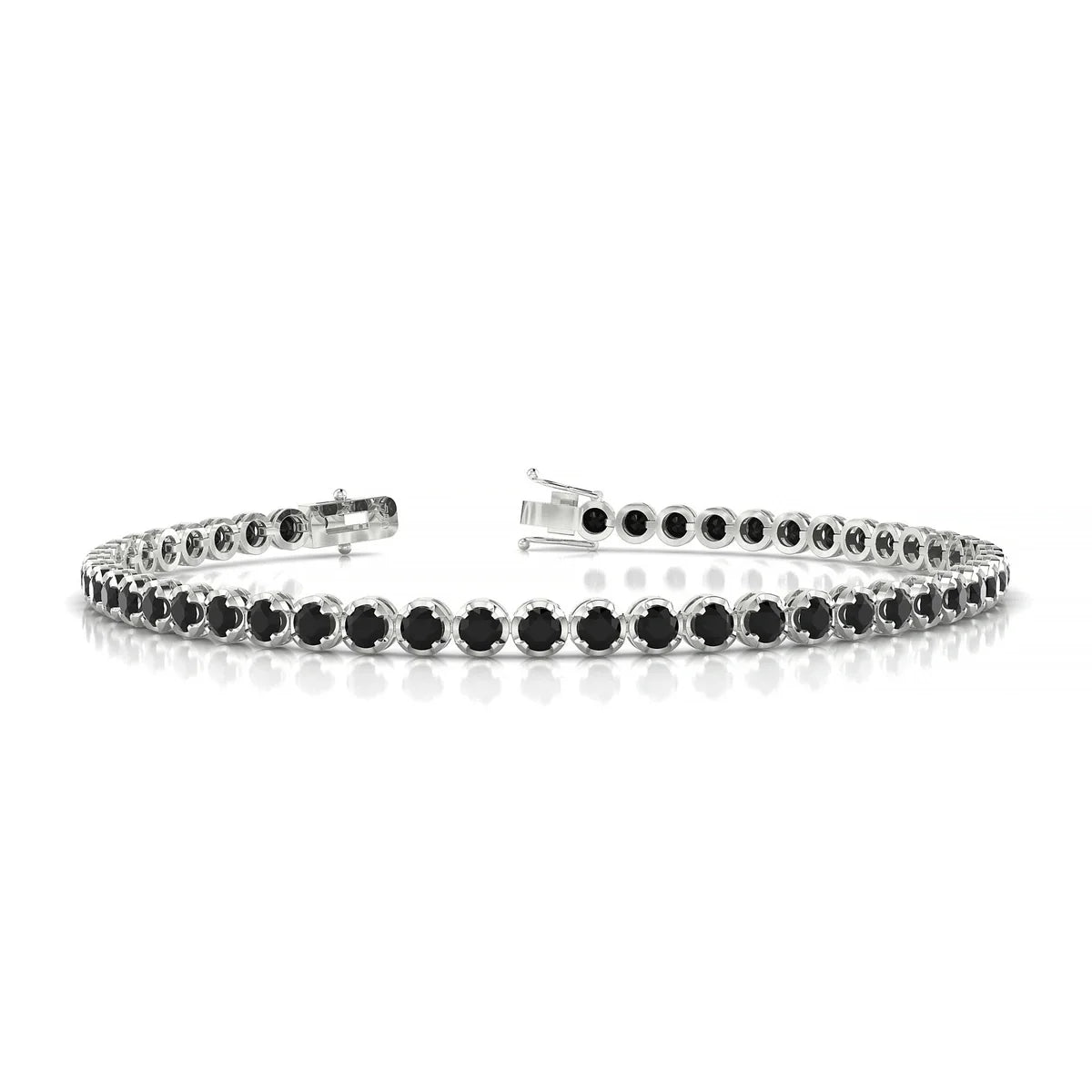 Tiger | 18k White Gold 2.5 mm Round Natural Black Diamond Tennis Bracelet