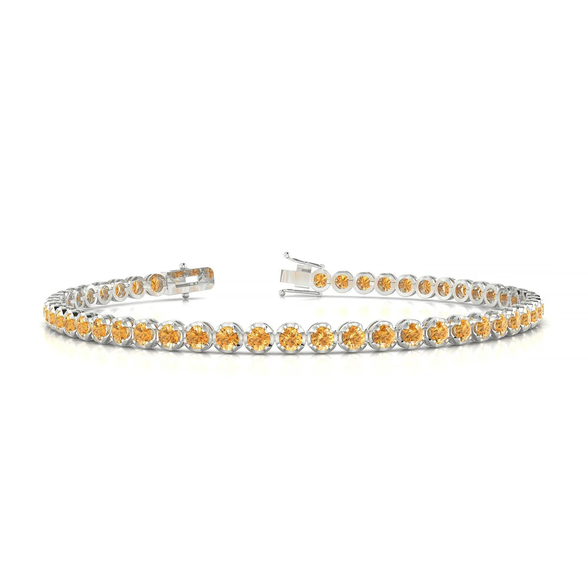 Tiger | 18k White Gold 2.5 mm Round Natural Citrine Tennis Bracelet