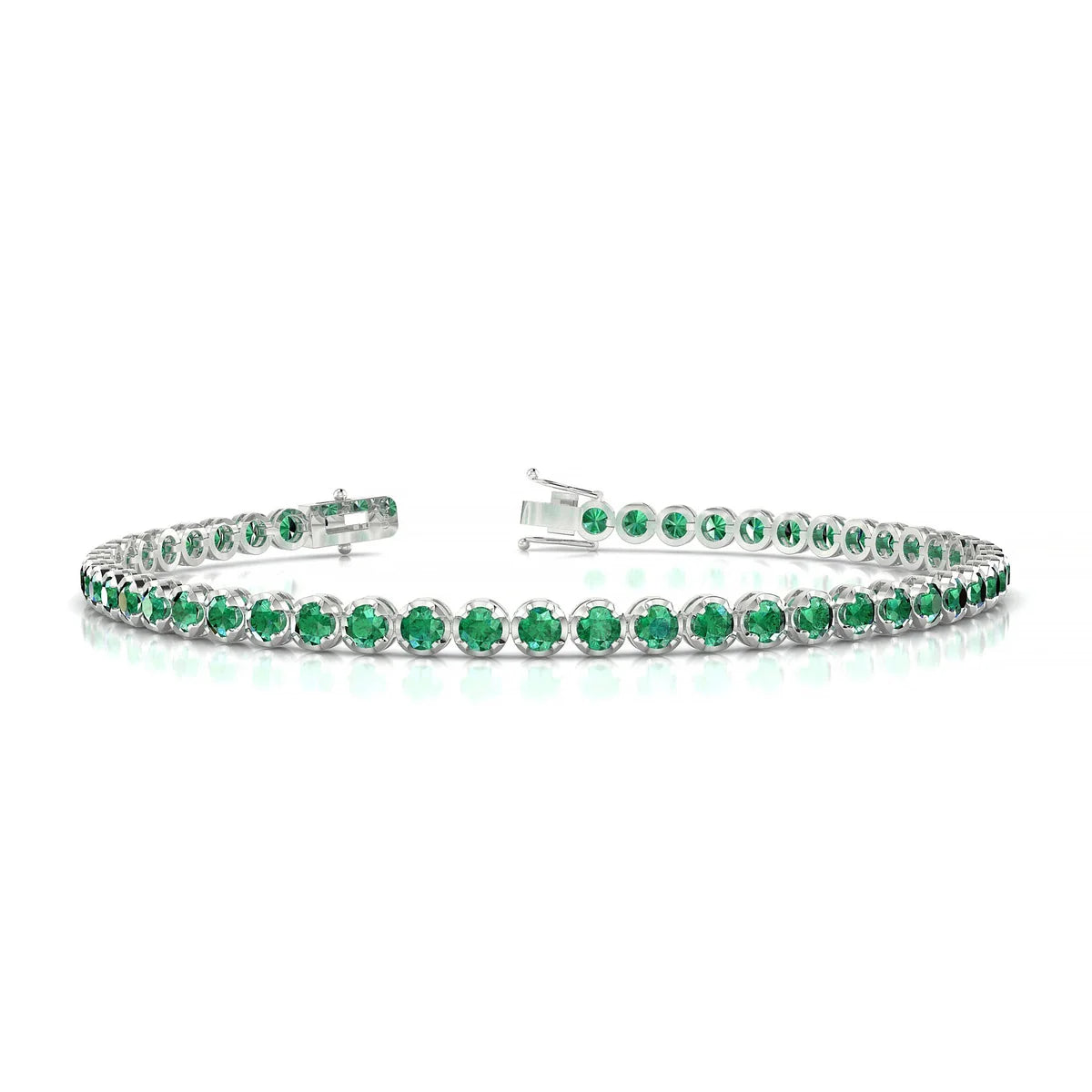 Tiger | 18k White Gold 2.5 mm Round Natural Emerald Tennis Bracelet