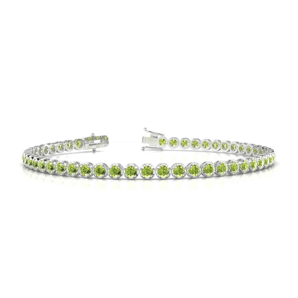Tiger | 18k White Gold 2.5 mm Round Natural Peridot Tennis Bracelet