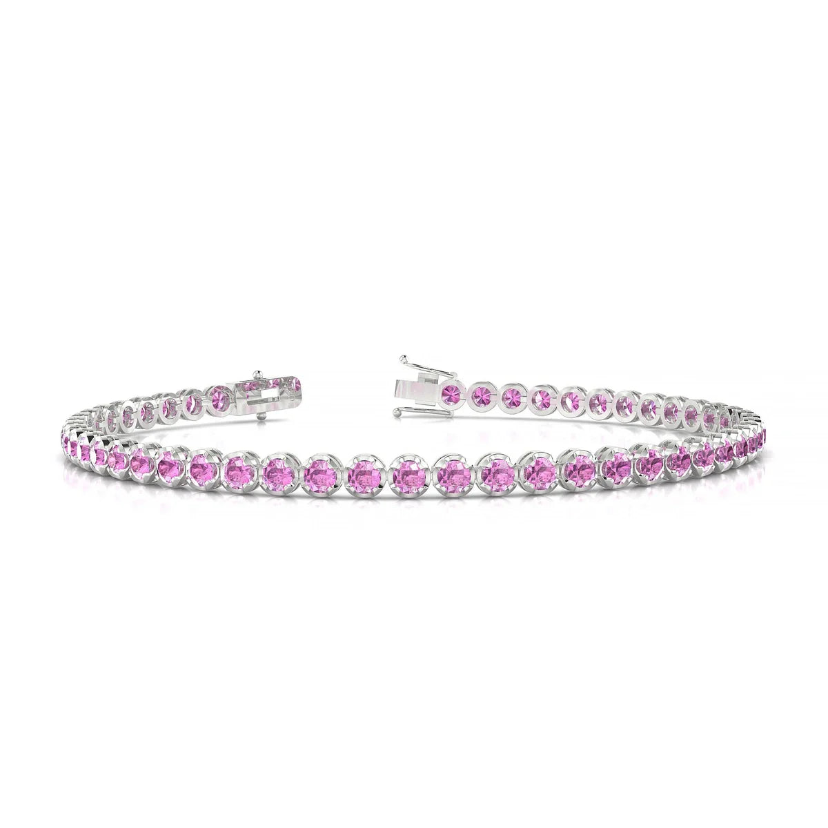 Tiger | 18k White Gold 2.5 mm Round Natural Pink Sapphire Tennis Bracelet