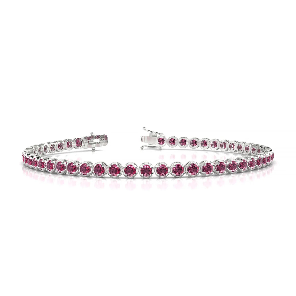 Tiger | 18k White Gold 2.5 mm Round Natural Rhodolite Tennis Bracelet
