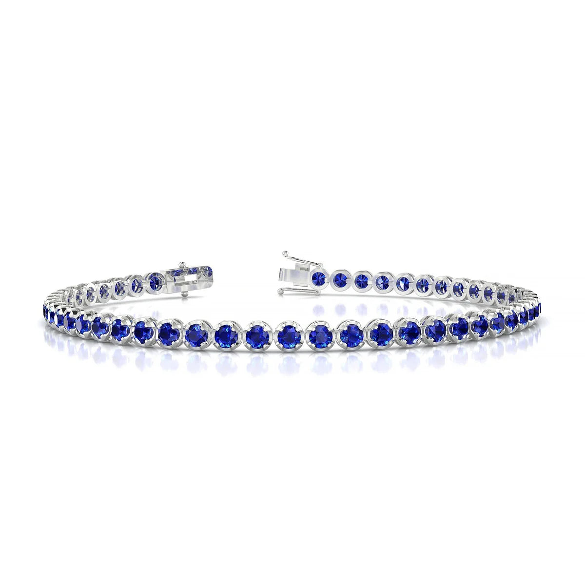 Tiger | 18k White Gold 2.5 mm Round Natural Sapphire Tennis Bracelet