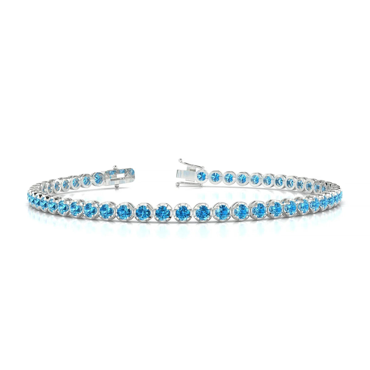Tiger | 18k White Gold 2.5 mm Round Natural Topaz Tennis Bracelet