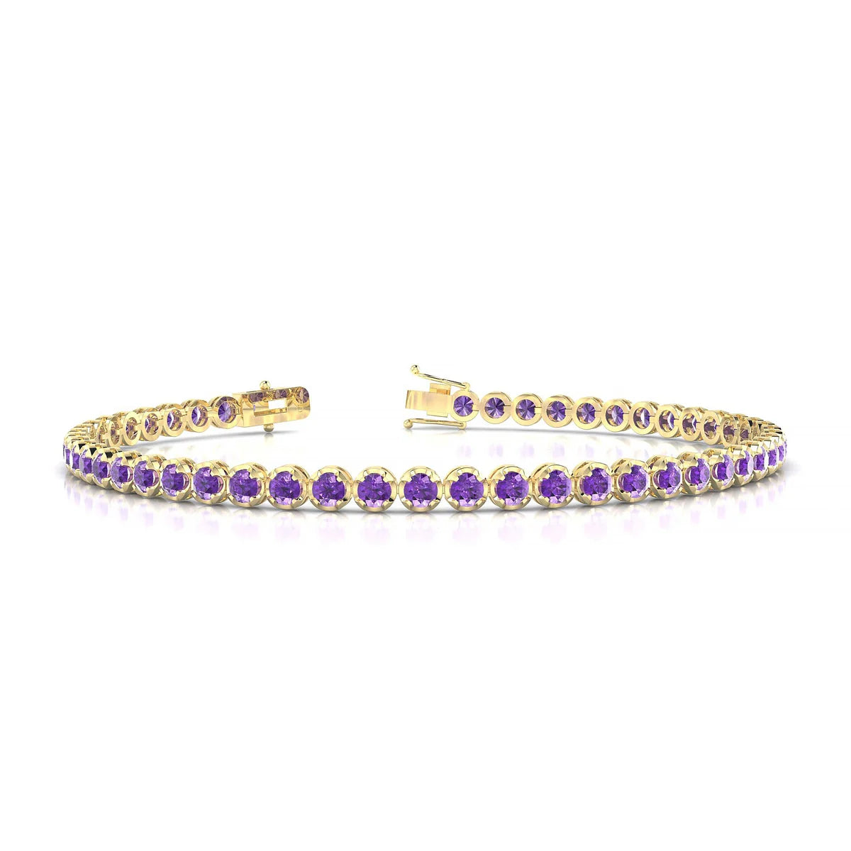 Tiger | 18k Yellow Gold 2.5 mm Round Natural Amethyst Tennis Bracelet